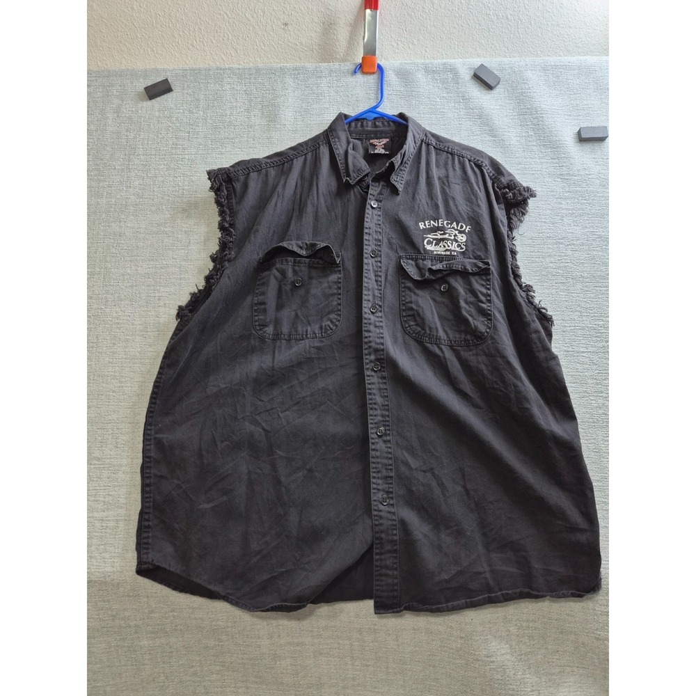 Revolution Gear Shirt Mens 2XL Black Renegade Classics Bike Sleeveless Button Up